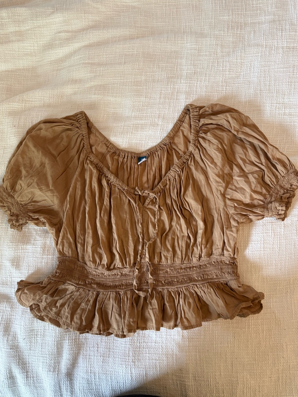 Old Navy Peasant Brown Ruffle Tie-Front Crop Top